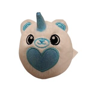 ZURU Plush Toy White Narwhal Unicorn Blue Glitter Horn Sparkle Heart 5"